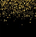 Golden stars falling from the sky on black background. Abstract Background. Glitter pattern for banner.