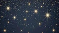 Golden stars gleam with bright flares across a deep blue night sky, evoking the vastness of the universe