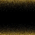Golden stars, glittering confetti. Scattered small sparkling, shiny balls, circles. Random stellar drop on a black background. Royalty Free Stock Photo