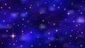 Golden stars lights on nighty sky. Horizontal space background with realistic nebula, stardust and shining stars Royalty Free Stock Photo