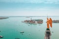 Golden statue of angel on top of clock tower in St Mark`s Square Royalty Free Stock Photo