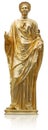 Golden statue of antique goddess isolated on white background. Design element with clipping path