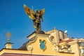 Golden statue of Archangel Michael on the top of historical Lach Gates at Independence Square, Kyiv, Ukraine Royalty Free Stock Photo