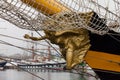 Golden statue on the bow of a ship Royalty Free Stock Photo