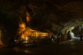 Golden statue of Buddha of Nirvana in buddhist cave temple in Wat Tham Suwankhuha cave Monkey Cave In Phang Nga, Thailand