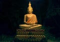Golden statue of Buddha at a shrine in Wat Wisunarat temple, at night. Royalty Free Stock Photo