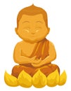 Golden statue of Buddha meditating over lotus flower, Vector illustration Royalty Free Stock Photo