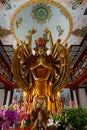 Golden Statue of Guanyin Bodhisattva with Thousand Hands and Thousand Eyes Royalty Free Stock Photo