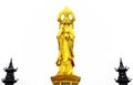 Beautiful golden statue of kwan yin at panyu lotus hill resort, guangzhou, china