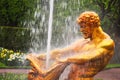 Golden statue of the Peterhof Palace in Saint Petersburg, Russia Royalty Free Stock Photo