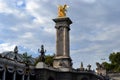 Golden Statue on Pont Alexandre III, Grand Palais Roof, View from Siene River