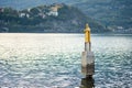 Golden statue of Saint Nicholas of San Nicolo, the patron saint of Lecco town, located at the Punta Maddalena in Lecco, Italy Royalty Free Stock Photo
