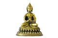 Golden statue of small buddha praying and meditating on white background Royalty Free Stock Photo