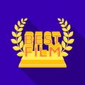 Golden statue with a wreath and inscription.The prize for best film.Movie awards single icon in flat style vector symbol