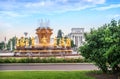 Golden statues of the fountain Friendship of Peoples at VDNH in Moscow. Caption: Robostation Royalty Free Stock Photo