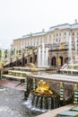 Golden statues and fountains in the garden of Peterhof palace in St Petersburg, Russia Royalty Free Stock Photo