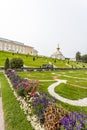 Golden statues and fountains in the garden of Peterhof palace in St Petersburg, Russia Royalty Free Stock Photo