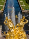 Golden statues and fountains in Peterhof Palace Royalty Free Stock Photo