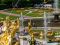 Golden statues and fountains in Peterhof Palace