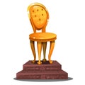 Golden statuette in the form of a vintage chair on a pedestal isolated on white background. Vector cartoon close-up Royalty Free Stock Photo