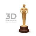 Golden statuette, front view. Faceless metal figure holds star