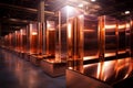 Golden steel pillars in the building, supporting architectural decorations, Generated AI