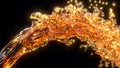 Golden a stream of beer on black back super slow motion 1000 FPS 3d Royalty Free Stock Photo