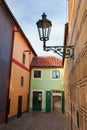 Golden street inside of Old Royal Palace in Prague, Czech Republic. Royalty Free Stock Photo