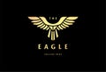 Golden Strong Eagle Hawk Falcon Monogram Badge Emblem Logo Design Vector