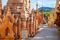 Golden Stupas at Shwe Indein Pagoda in the village of Indein, near Ywama, Inle Lake, Myanmar Royalty Free Stock Photo