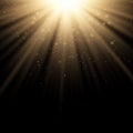 Golden stylish light effect on a black background. Golden rays. Bright explosion. Flying golden magical dust. Sunlight. Christmas Royalty Free Stock Photo