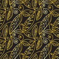 Golden stylized flourish and swirls in an elegant seamless pattern tile Royalty Free Stock Photo