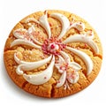 Golden Sugar Cookie with White Icing Floral Pattern and Pink Sprinkles on White Background Royalty Free Stock Photo