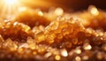 Golden sugar crystals shimmering in warm sunlight Royalty Free Stock Photo