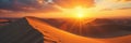 Golden sun dips below horizon, casting long shadows on dune crests, image, sunset Royalty Free Stock Photo