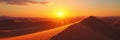 Golden sun dips below horizon, casting long shadows on dune crests, dune, rays, artwork Royalty Free Stock Photo