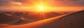 Golden sun dips below horizon, casting long shadows on dune crests, horizon, sky Royalty Free Stock Photo
