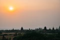 A golden sun sets over Bagan. Royalty Free Stock Photo