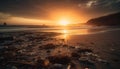 Golden sun sets over tranquil waters, an idyllic seascape scene generated by AI