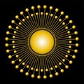 Golden sun symbol, solar disk with 72 rays of light, monstrance