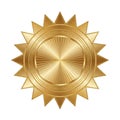 A golden sunburst emblem featuring multiple triangular rays extending from a central circular disk. Royalty Free Stock Photo