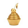 Golden Sundae Ice Cream Cupcake with Cherry. 3d Rendering