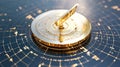 Golden Sundial with Intricate Design on Dark Background for Time Measurement and Artistic Decoration