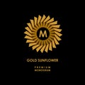 Golden sunflower. Template for creating logo, emblem, monogram. Vector