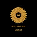 Golden sunflower. Template for creating logo, emblem, monogram. Vector