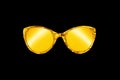 Golden sunglasses black background isolated close up, gold metallic sunglass, shiny yellow metal sun glasses, luxury accessory Royalty Free Stock Photo