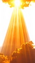 Golden Sunlight Shining Through Fluffy Clouds with Bright Rays Vertical Composition Royalty Free Stock Photo