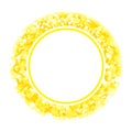 Golden, sunny stylish shining circular, round abstract banner on white background. Bright, funny labels, cards, stickers
