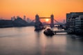 Golden sunrise behind the Tower Bridge in London, UK Royalty Free Stock Photo