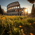 Golden Sunrise at the Majestic Colosseum in Rome, Italy Royalty Free Stock Photo